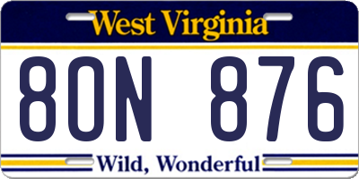 WV license plate 8ON876