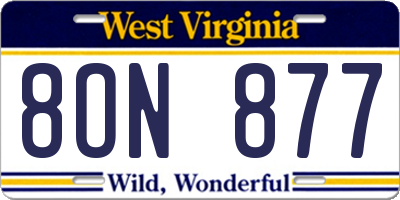 WV license plate 8ON877