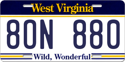 WV license plate 8ON880