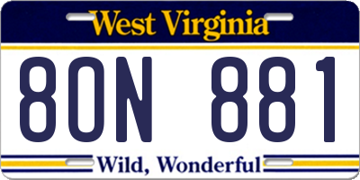 WV license plate 8ON881