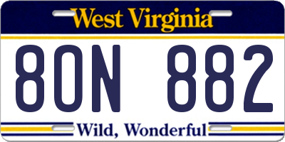 WV license plate 8ON882