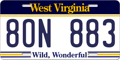 WV license plate 8ON883