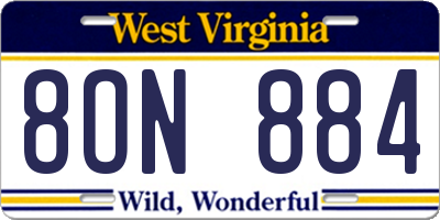 WV license plate 8ON884