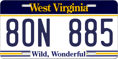 WV license plate 8ON885