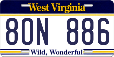 WV license plate 8ON886