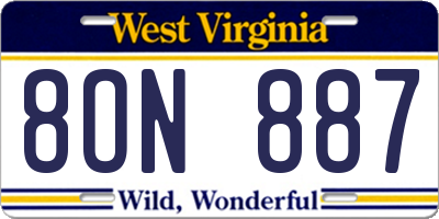 WV license plate 8ON887