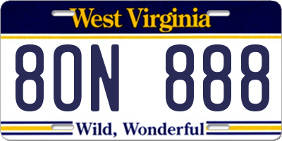 WV license plate 8ON888