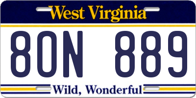 WV license plate 8ON889