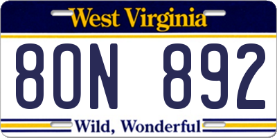 WV license plate 8ON892