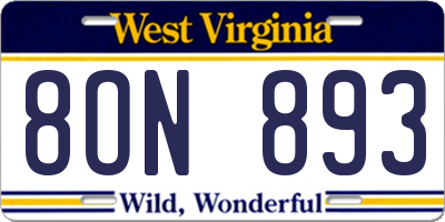 WV license plate 8ON893