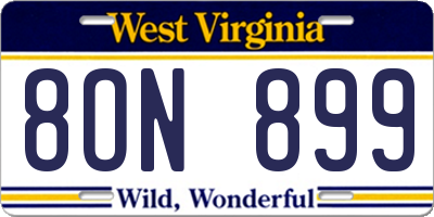 WV license plate 8ON899