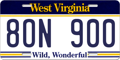 WV license plate 8ON900