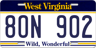 WV license plate 8ON902