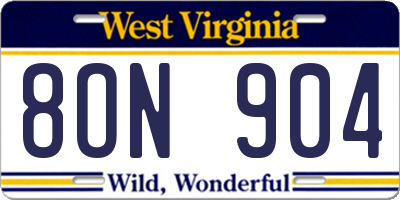 WV license plate 8ON904