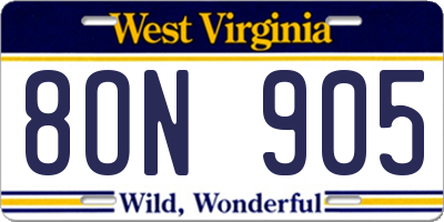 WV license plate 8ON905