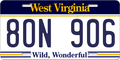 WV license plate 8ON906