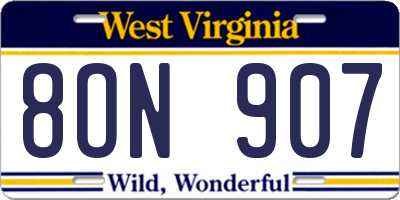 WV license plate 8ON907
