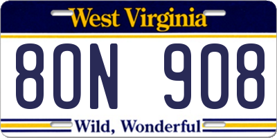 WV license plate 8ON908