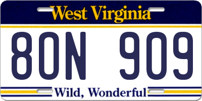 WV license plate 8ON909