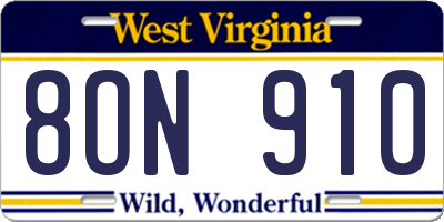 WV license plate 8ON910