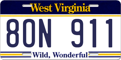 WV license plate 8ON911