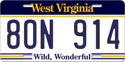WV license plate 8ON914