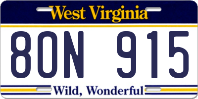 WV license plate 8ON915