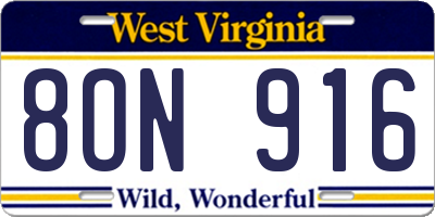 WV license plate 8ON916