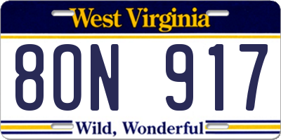 WV license plate 8ON917