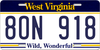 WV license plate 8ON918
