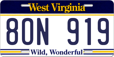 WV license plate 8ON919