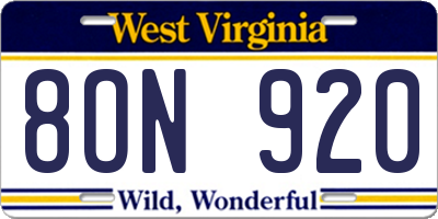 WV license plate 8ON920