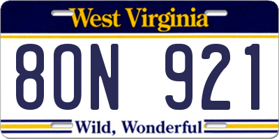 WV license plate 8ON921