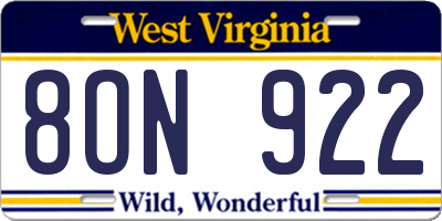 WV license plate 8ON922