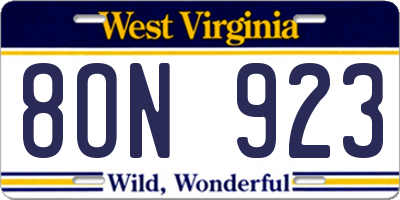 WV license plate 8ON923