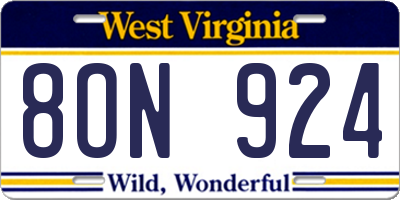 WV license plate 8ON924