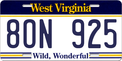 WV license plate 8ON925