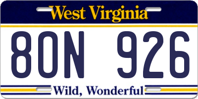 WV license plate 8ON926