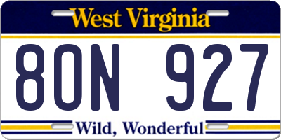 WV license plate 8ON927