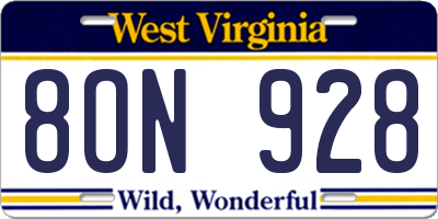 WV license plate 8ON928