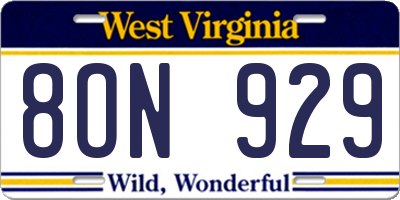 WV license plate 8ON929
