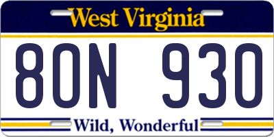 WV license plate 8ON930
