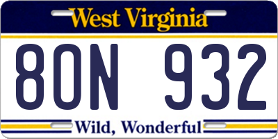 WV license plate 8ON932