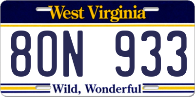 WV license plate 8ON933