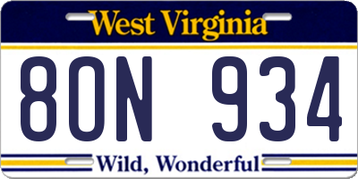 WV license plate 8ON934