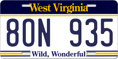 WV license plate 8ON935