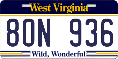 WV license plate 8ON936
