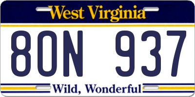 WV license plate 8ON937