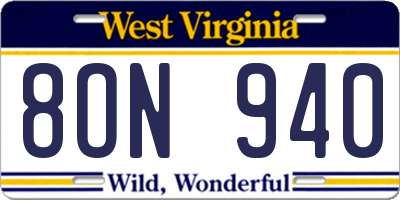 WV license plate 8ON940