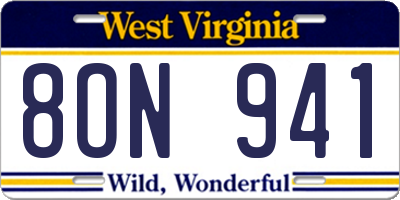 WV license plate 8ON941